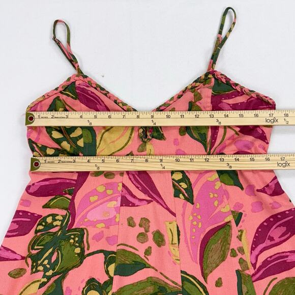 Vici Women's Kenedy Tropical Sweetheart Mini Dress Large Pink Linen Blend - Picture 14 of 16